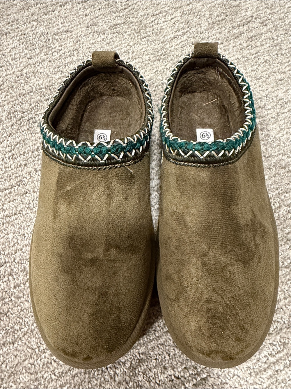 Women’s Olive Green Slip-On Mules with Braided Trim